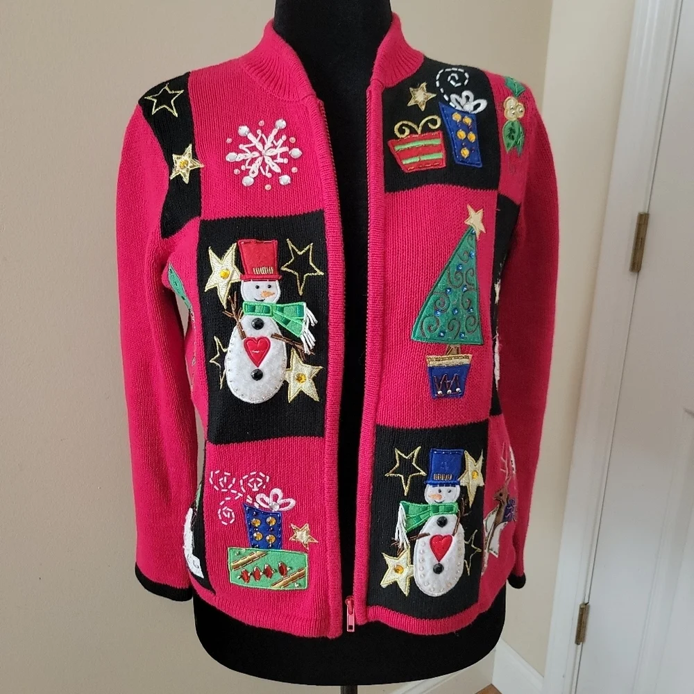 Tiara International Vintage Ugly Zip Up Cardigan  Sweater Size S/M - Picture 2 of 11